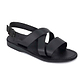 Elisha black, handmade leather sandals with back strap - front View