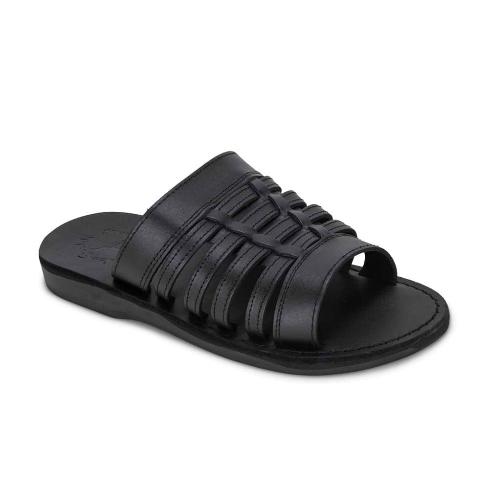 mens black leather dress sandals Adam - Caged Slide Sandal DDS30