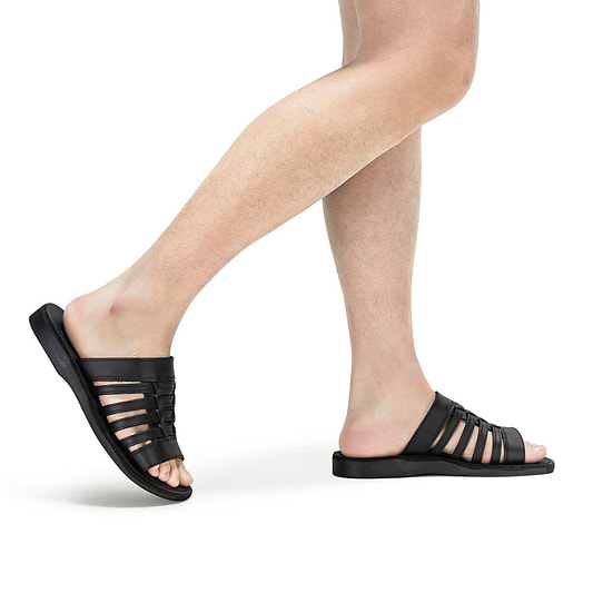Adam - Caged Leather Slide Sandal | Black