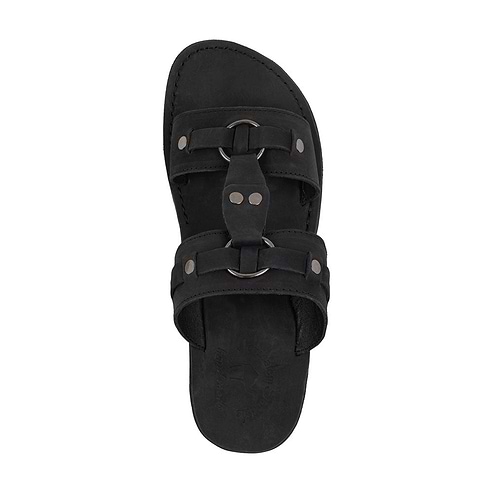 The Wayfarer - Bold Leather Ring Sandal | Black Nubuck