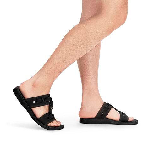 The Wayfarer - Bold Leather Ring Sandal | Black Nubuck