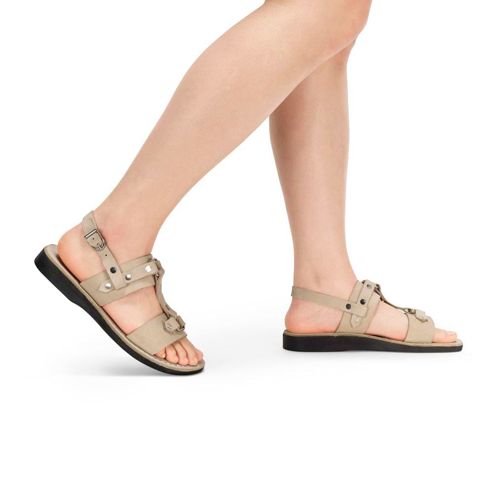 Lyra - Riveted Comfort Leather Sandal | White Nubuck