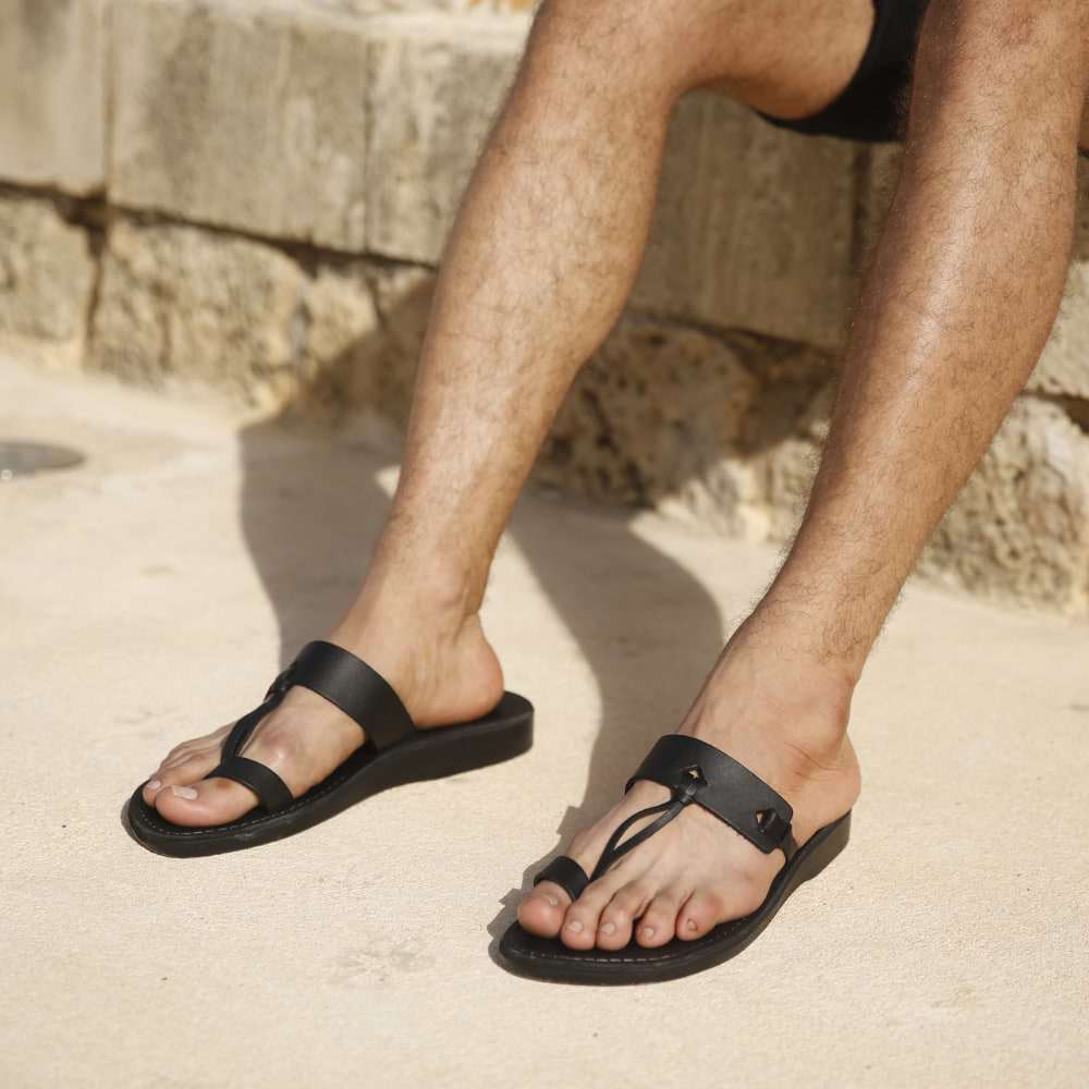 David - Leather Open Toe Sandal | Black