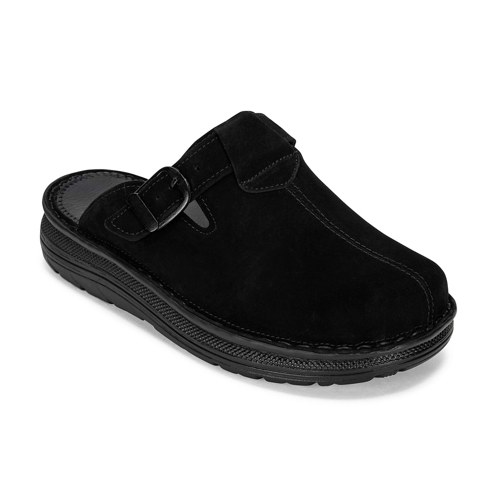 Nomad - Front Seam Suede Leather Clog - Black Suede - Womens