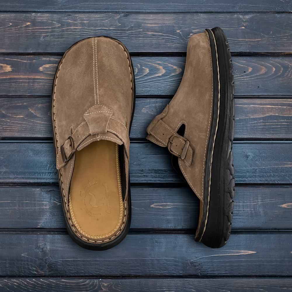 Nomad - Front Seam Suede Leather Clog - Olive Suede - Womens