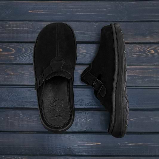 Nomad - Front Seam Suede Leather Clog | Black Suede