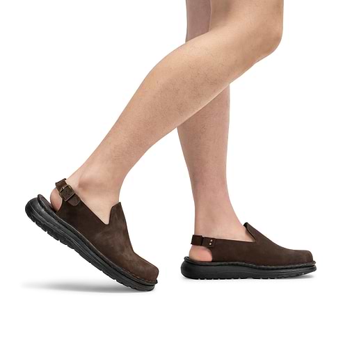 Anchor - Back-Strap Leather Clog | Brown Nubuck