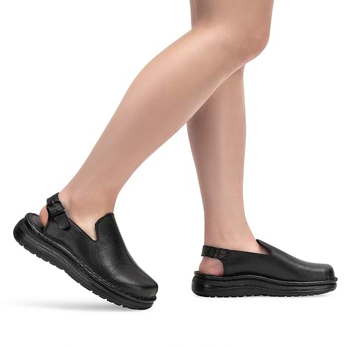 Anchor - Back-Strap Leather Clog | Black