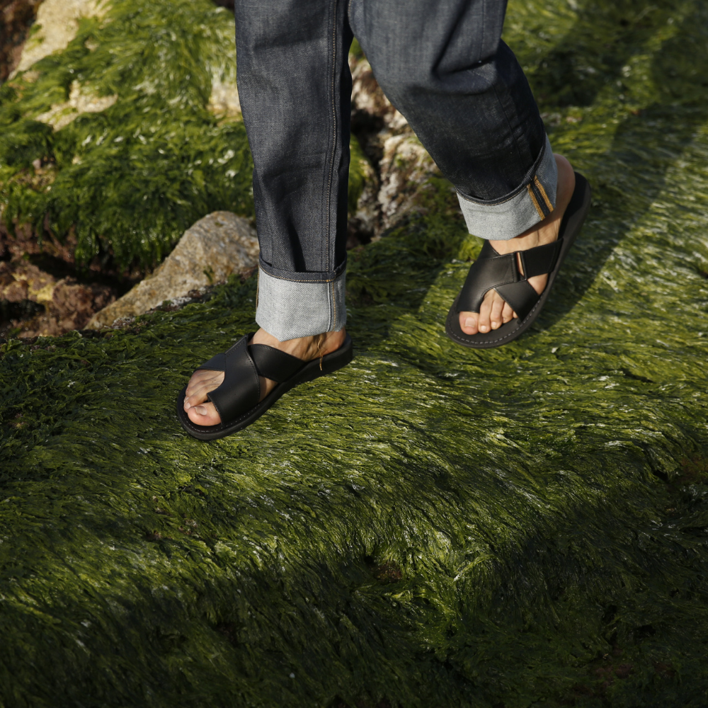 Asher - Leather Slide On Sandal | Black