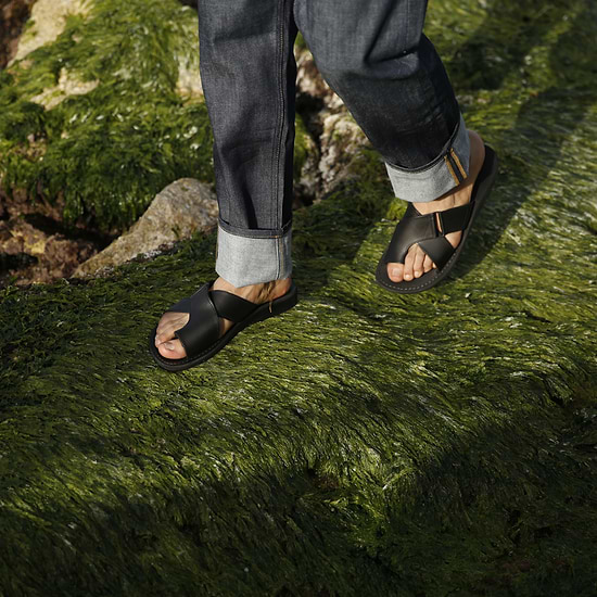 Asher - Leather Slide On Sandal | Black
