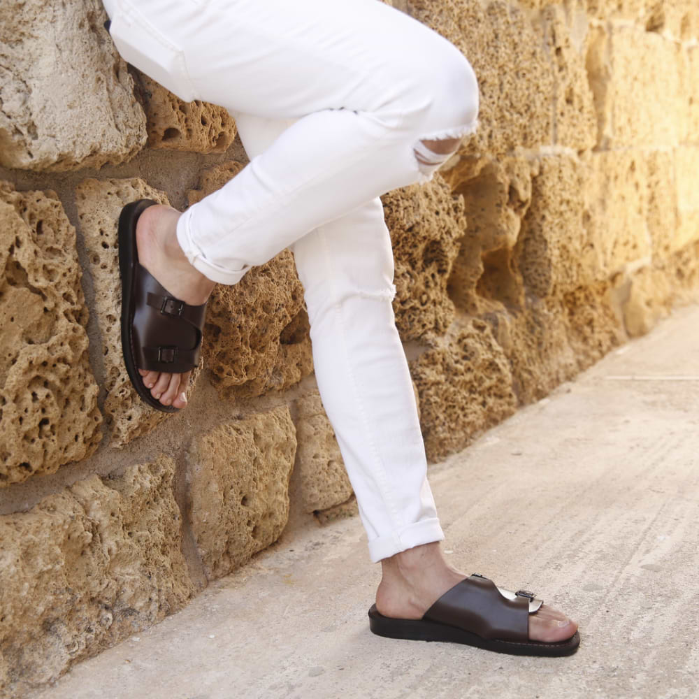 Seth - Leather Slide Sandal | Brown