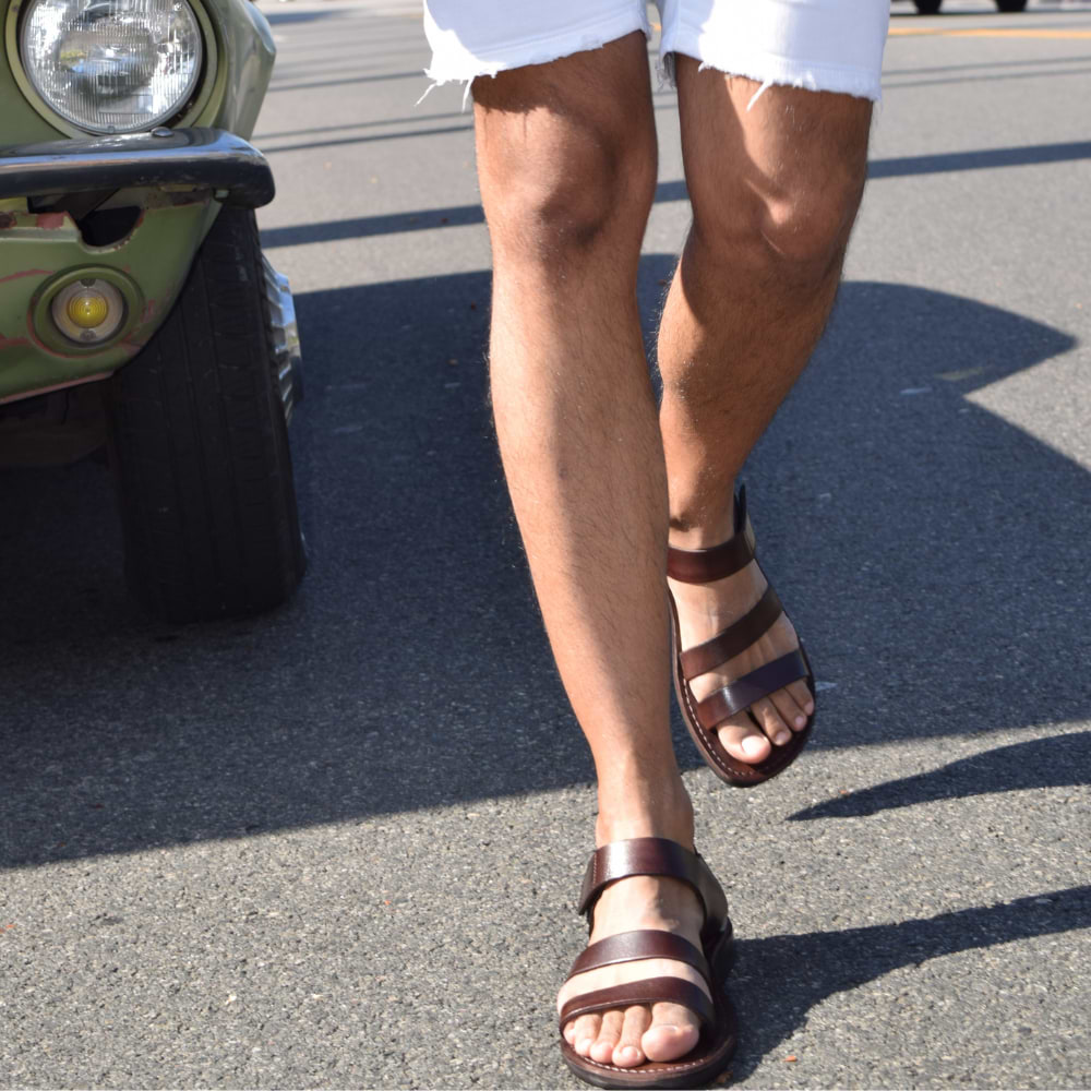Jared - Leather Velcro Strap Sandal | Brown