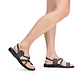 Model wearing The Good Shepherd Buckle gray, handmade leather sandals with back strap and toe loop