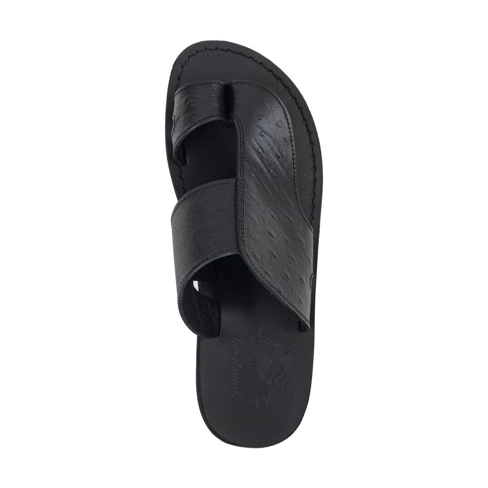 Peter LE - Leather Toe Strap Sandal | Black Ostrich