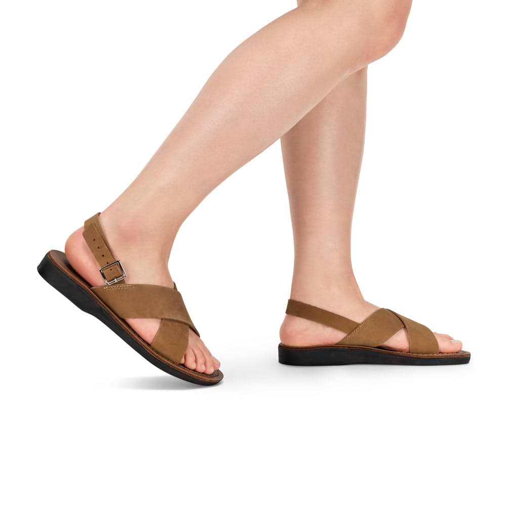 Elan Buckle - Leather Thick Strap Sandal | Tan Nubuck