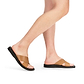 Model wearing Elan black-tan, handmade leather slide sandals