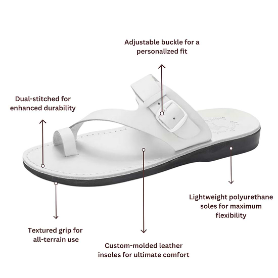 Abner - Leather Metal Buckle Sandal | White