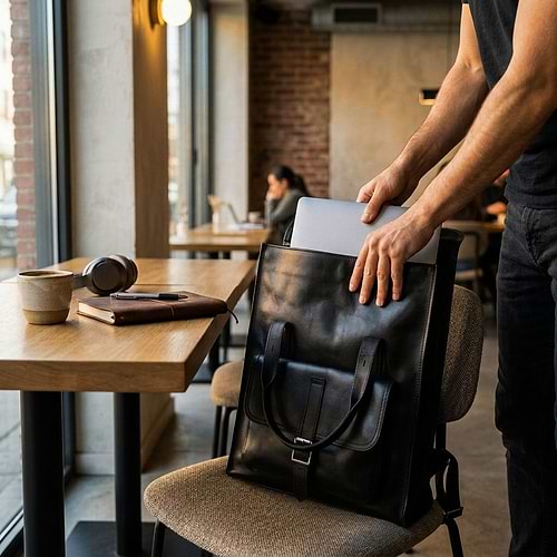 Unisex Leather Backpack | Black