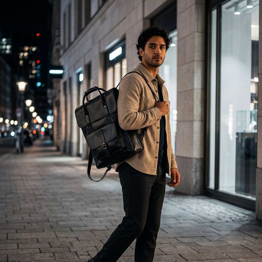 Unisex Leather Backpack | Black