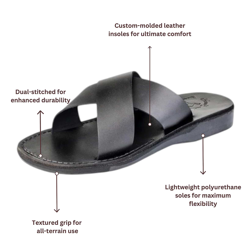 Elan - Leather Cross Strap Sandal | Black