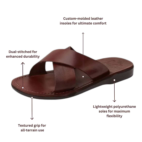 Elan - Leather Cross Strap Sandal | Brown