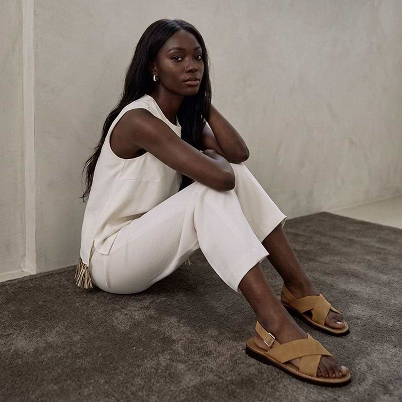 Elan Buckle - Leather Thick Strap Sandal | Tan Nubuck