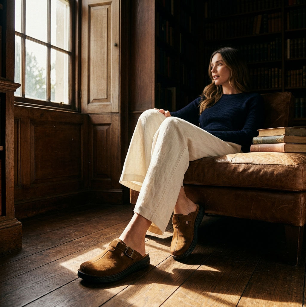 Nomad - Front Seam Suede Leather Clog | Honey Suede
