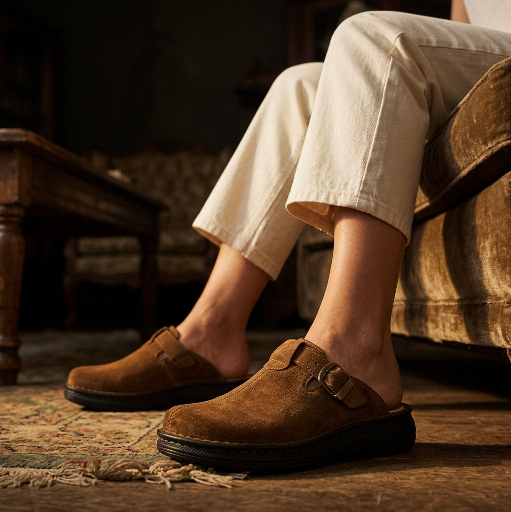 Nomad - Front Seam Suede Leather Clog | Honey Suede