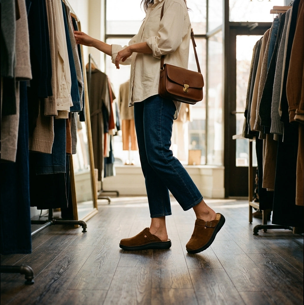Nomad - Front Seam Suede Leather Clog | Honey Suede