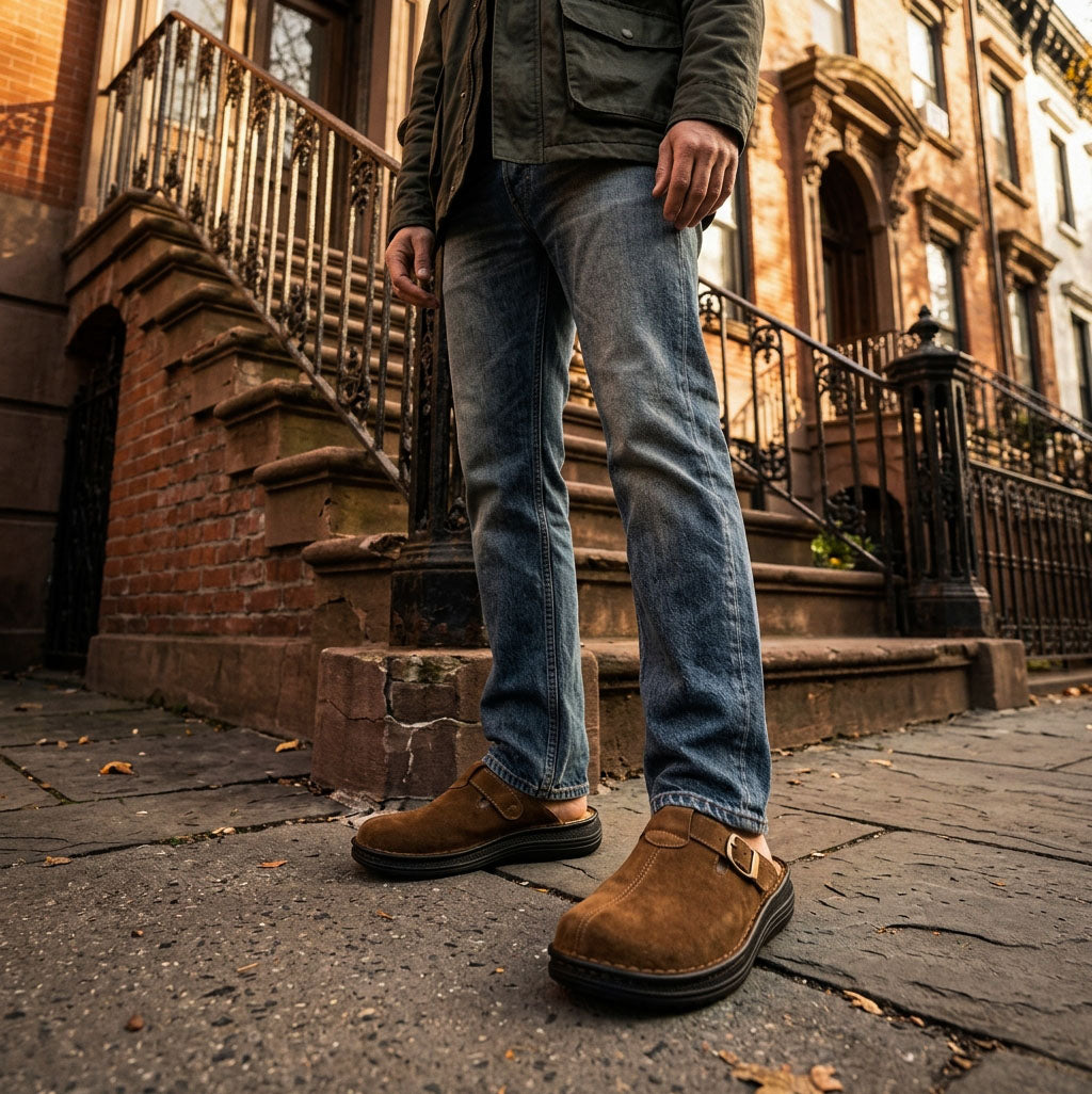 Nomad - Front Seam Suede Leather Clog | Honey Suede