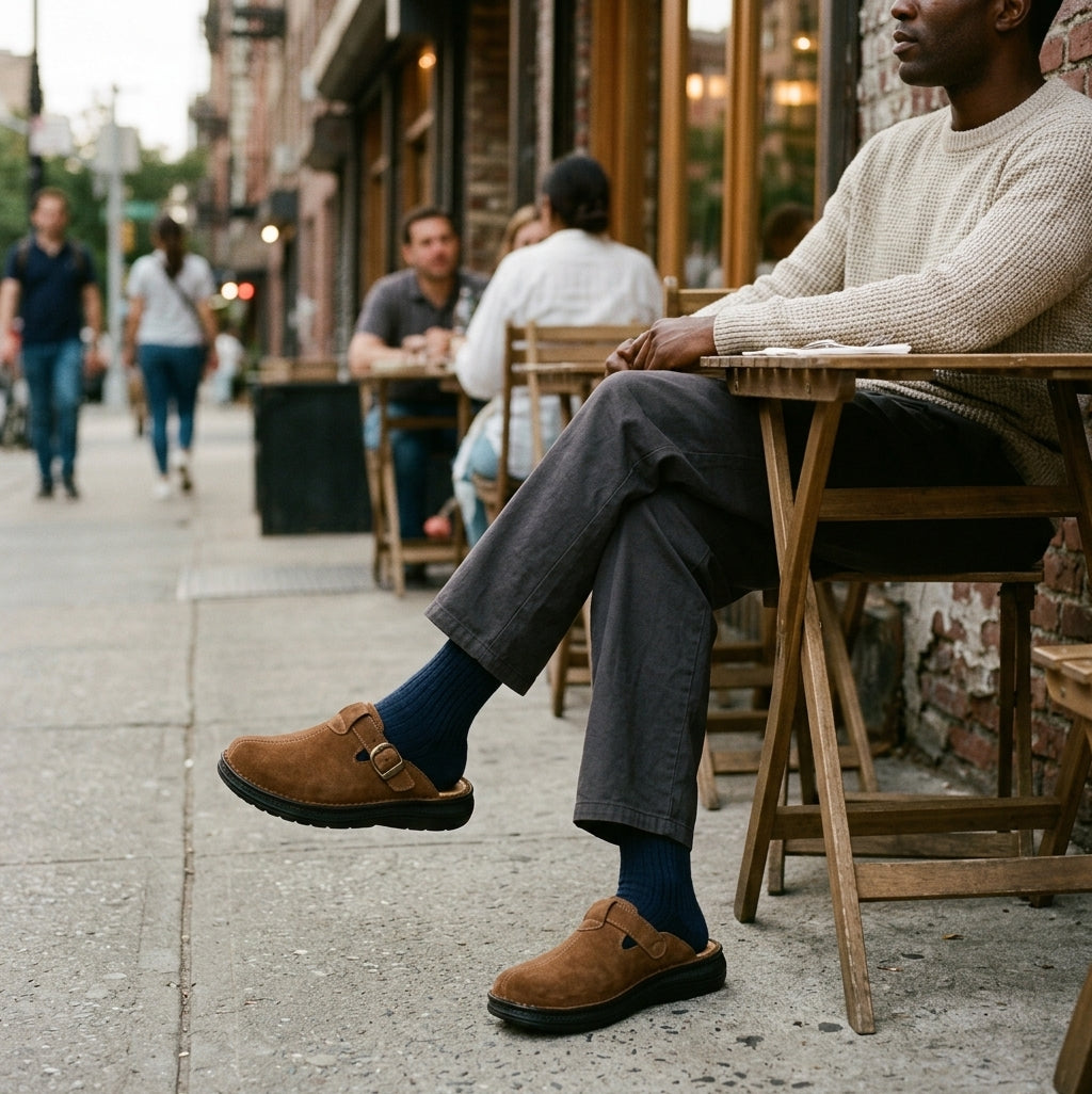 Nomad - Front Seam Suede Leather Clog | Honey Suede