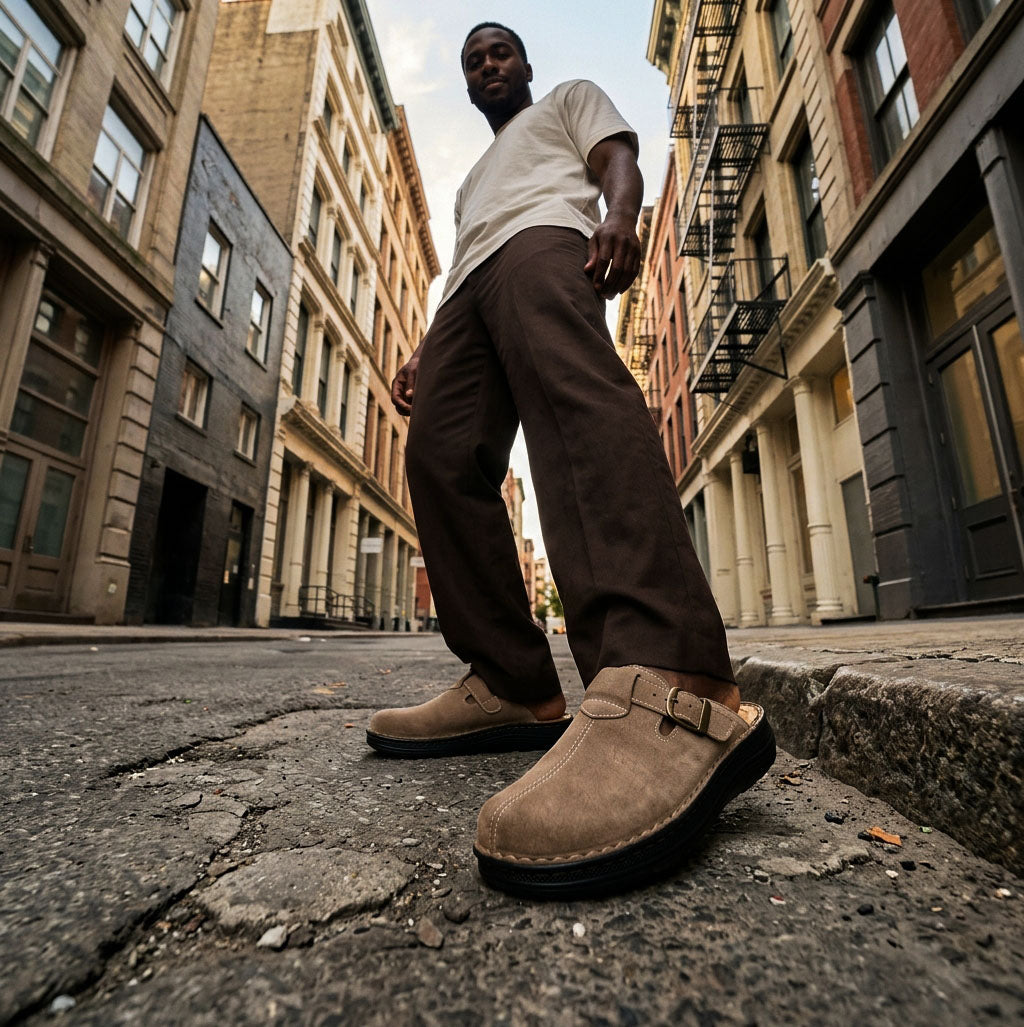Nomad - Front Seam Suede Leather Clog | Olive Suede