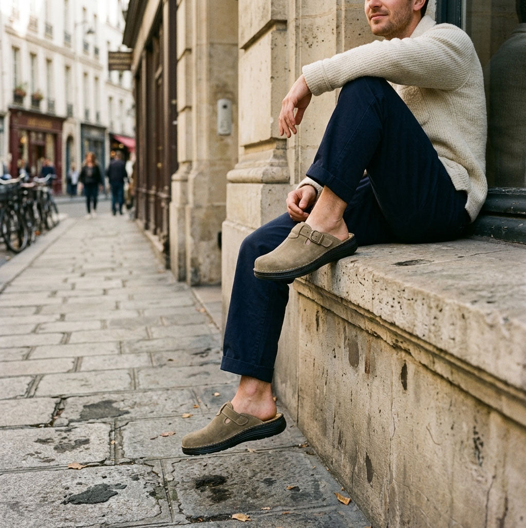 Nomad - Front Seam Suede Leather Clog | Olive Suede