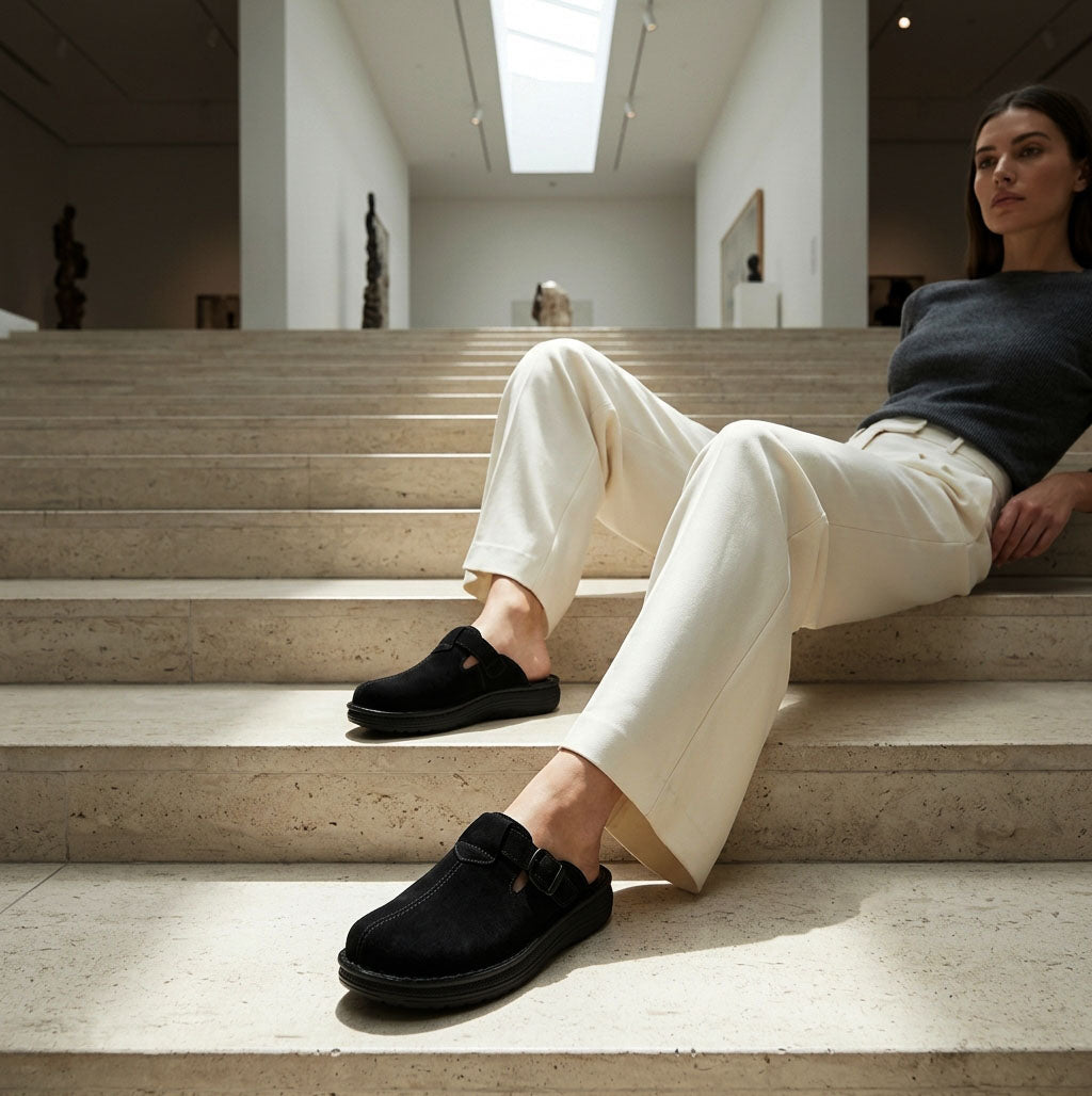 Nomad - Front Seam Suede Leather Clog | Black Suede