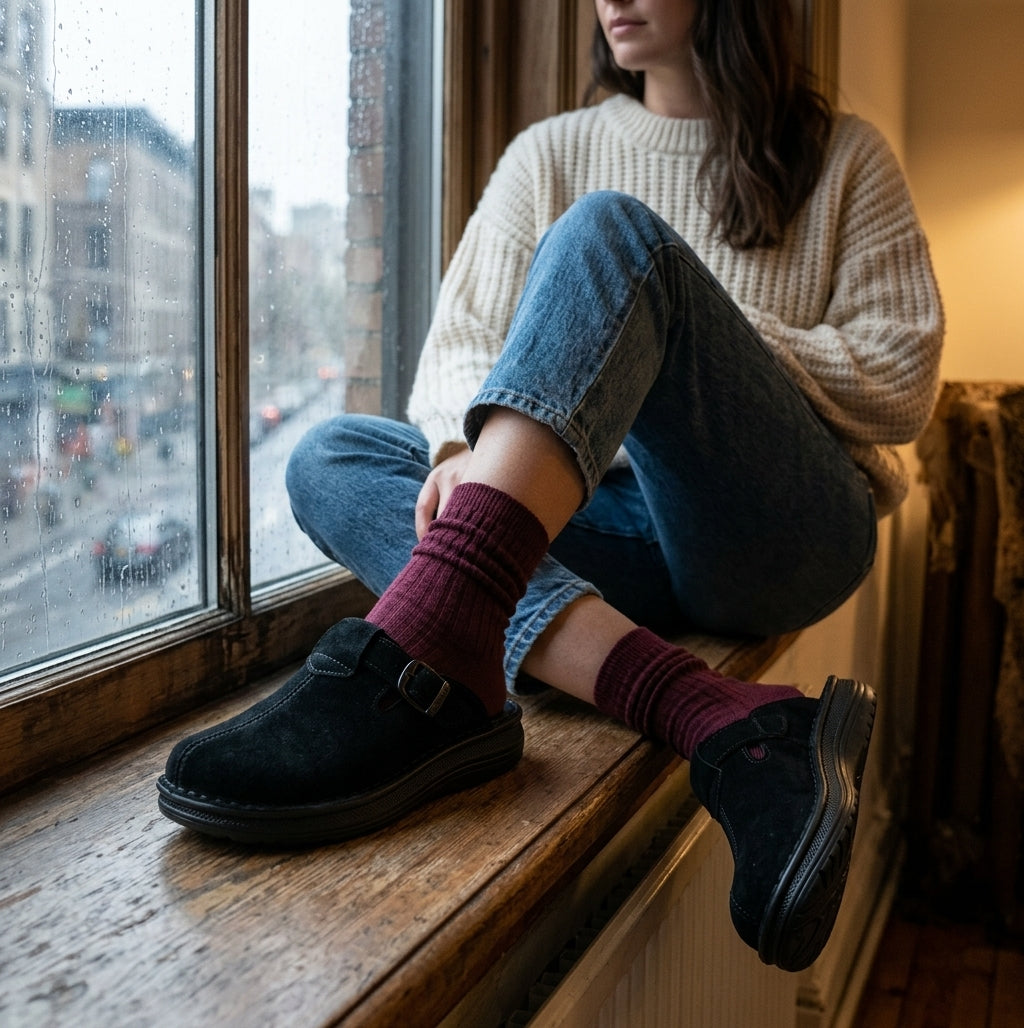 Nomad - Front Seam Suede Leather Clog | Black Suede