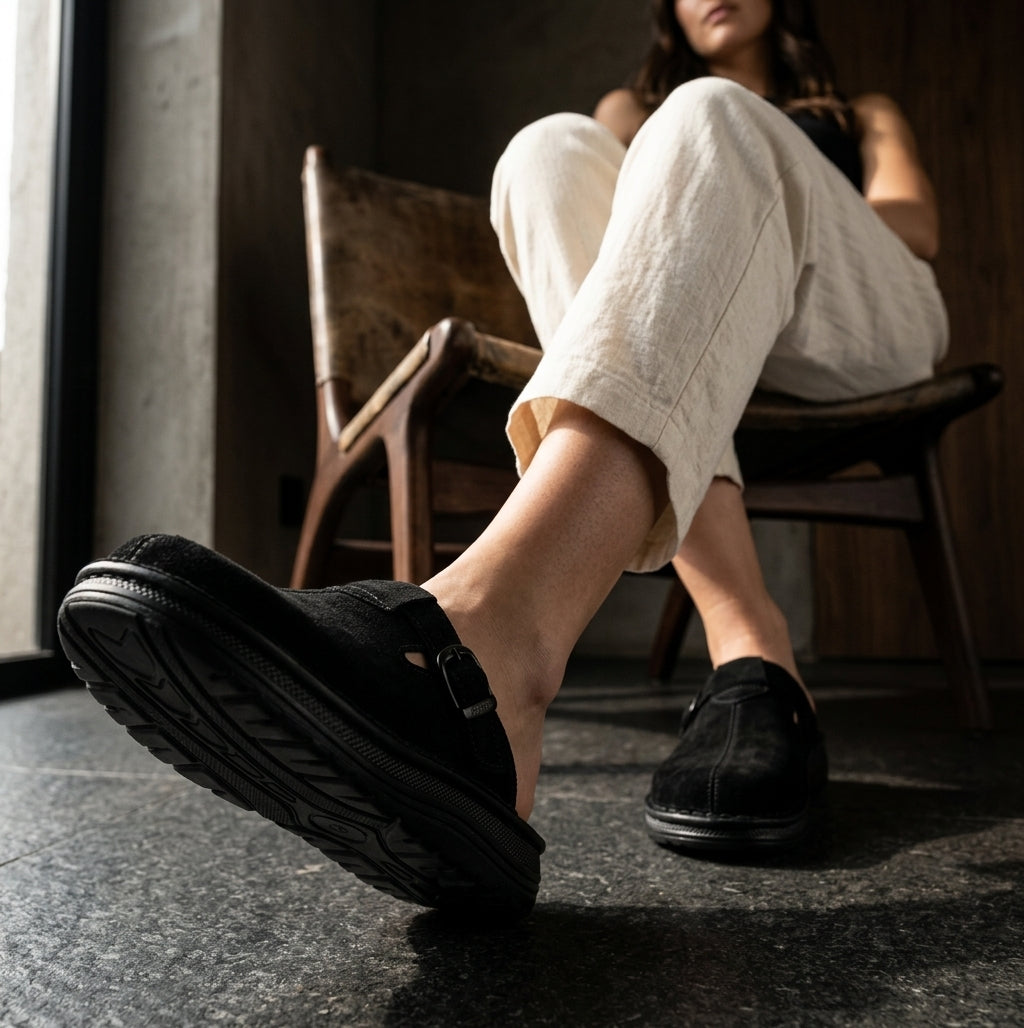 Nomad - Front Seam Suede Leather Clog | Black Suede