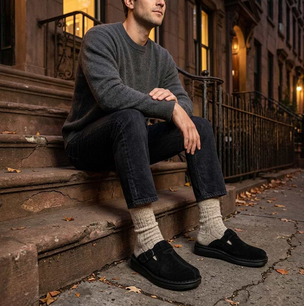 Nomad - Front Seam Suede Leather Clog | Black Suede