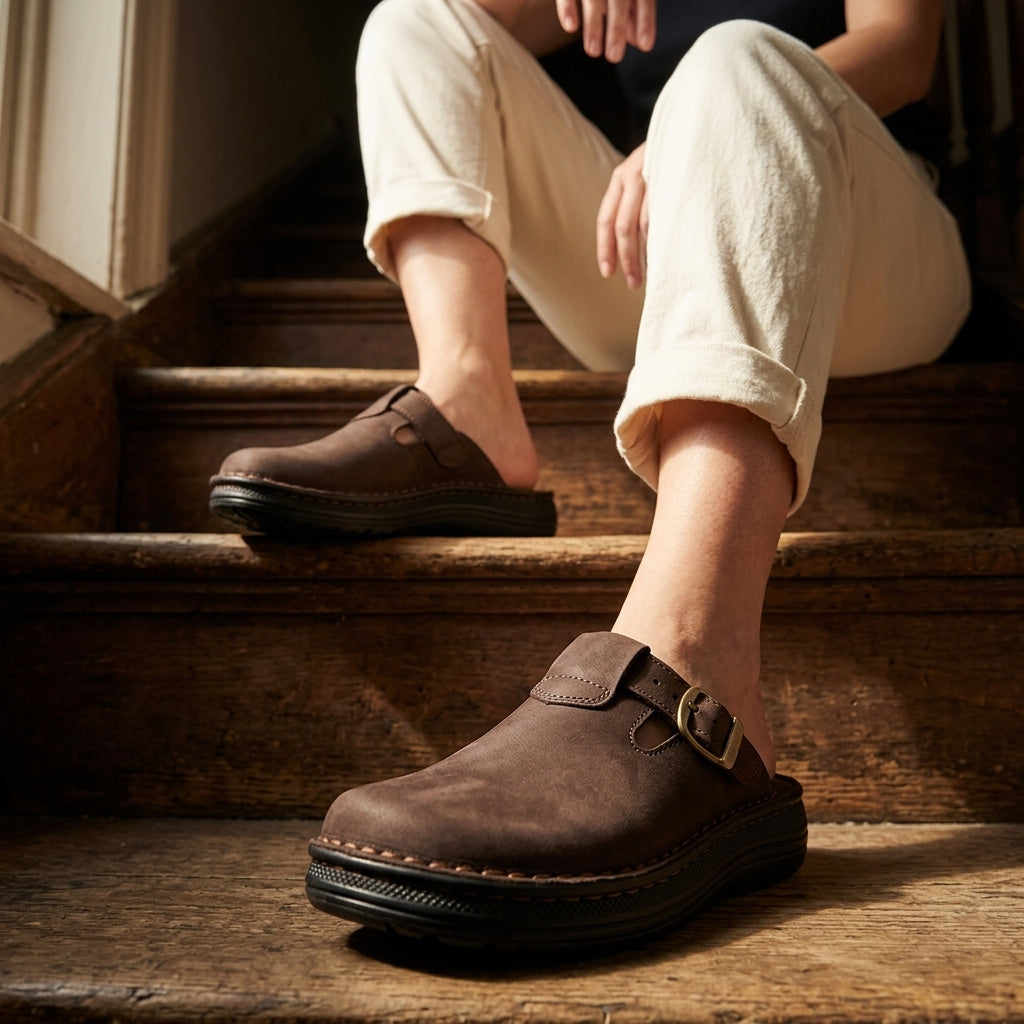 Sawyer - Leather Clog-Toe Sandal | Brown Nubuck