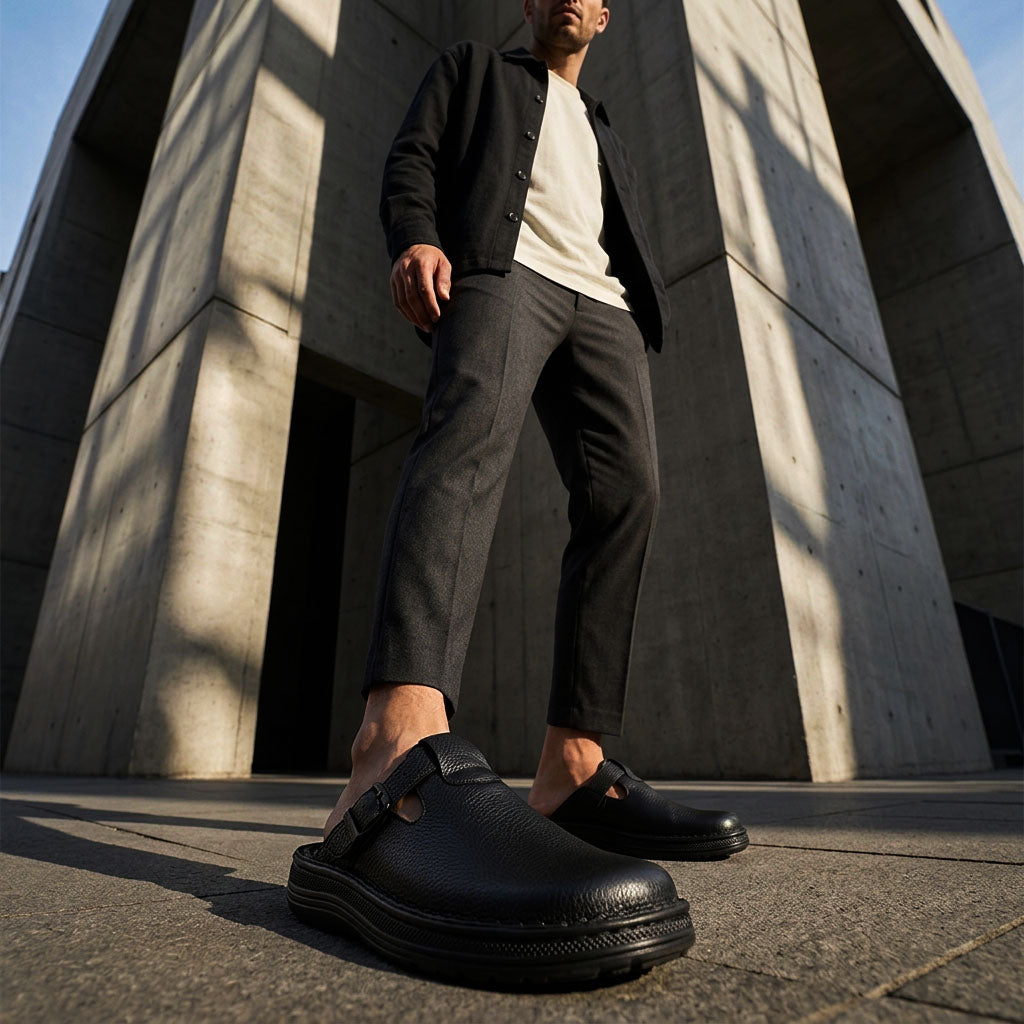 Sawyer - Leather Clog-Toe Sandal | Black