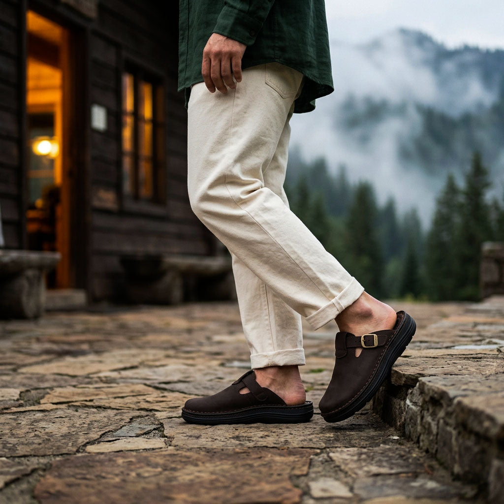Sawyer - Leather Clog-Toe Sandal | Brown Nubuck