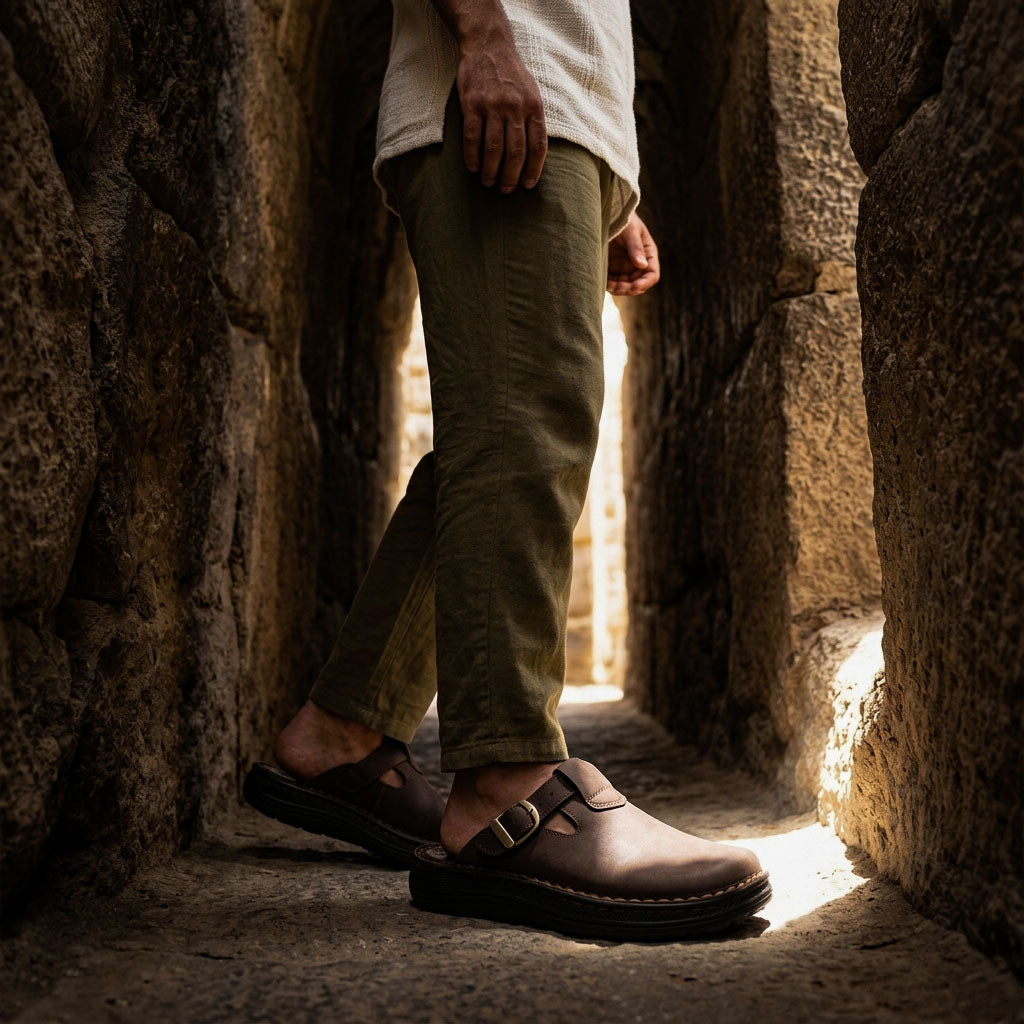 Sawyer - Leather Clog-Toe Sandal | Brown Nubuck