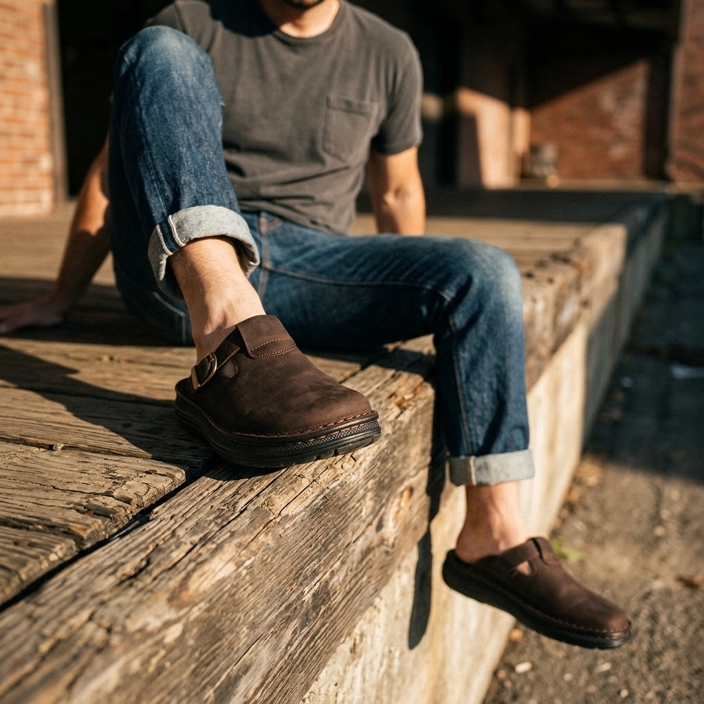 Sawyer - Leather Clog-Toe Sandal | Brown Nubuck