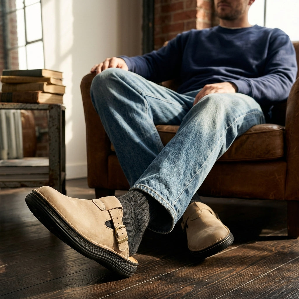 Sawyer - Leather Clog-Toe Sandal | Olive Nubuck