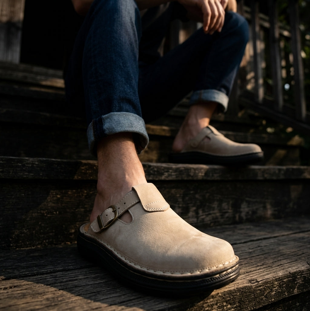 Sawyer - Leather Clog-Toe Sandal | Olive Nubuck