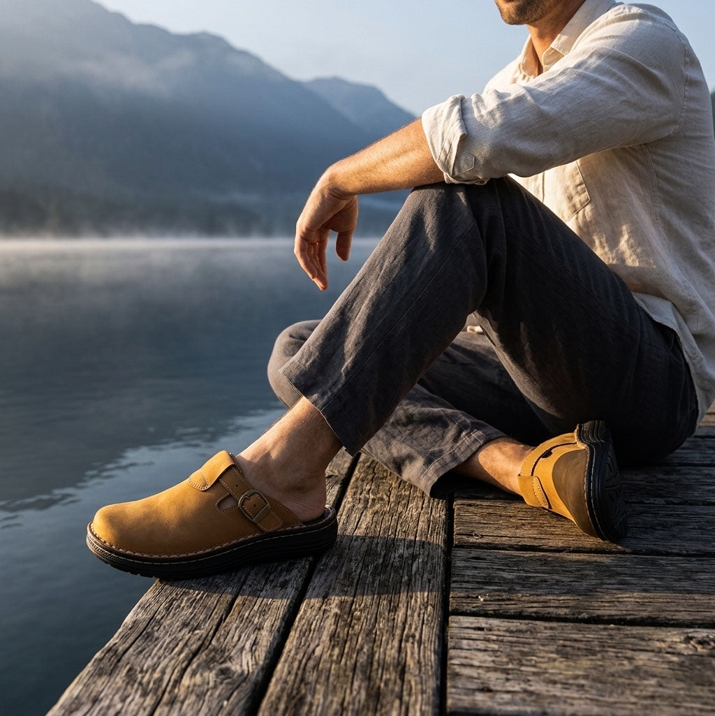 Sawyer - Leather Clog-Toe Sandal | Tan Nubuck