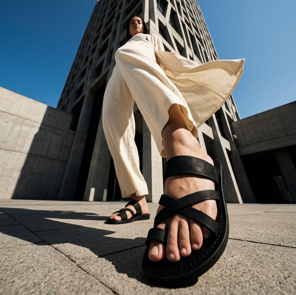 The Good Shepherd - Leather Toe Loop Sandal | Black Nubuck