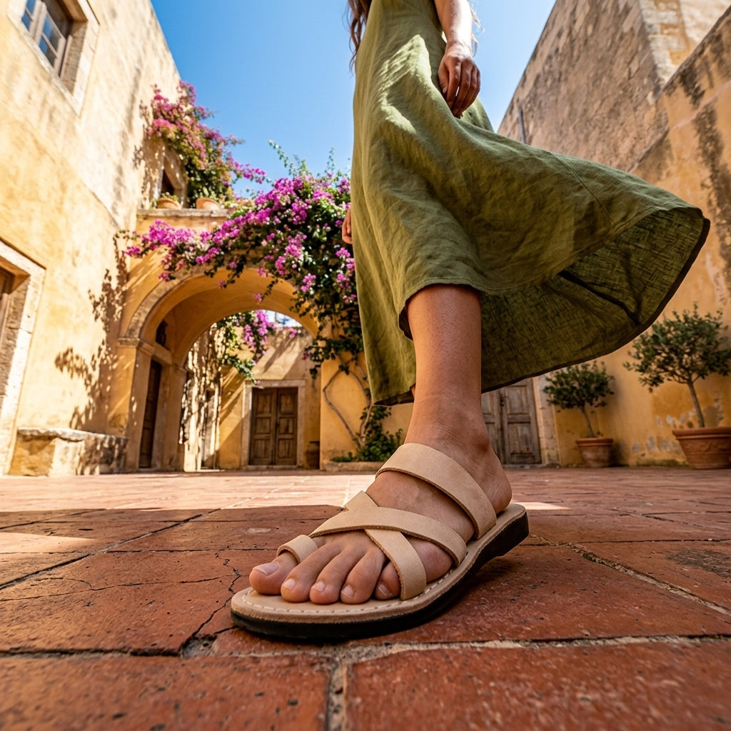 The Good Shepherd - Leather Toe Loop Sandal | White Nubuck