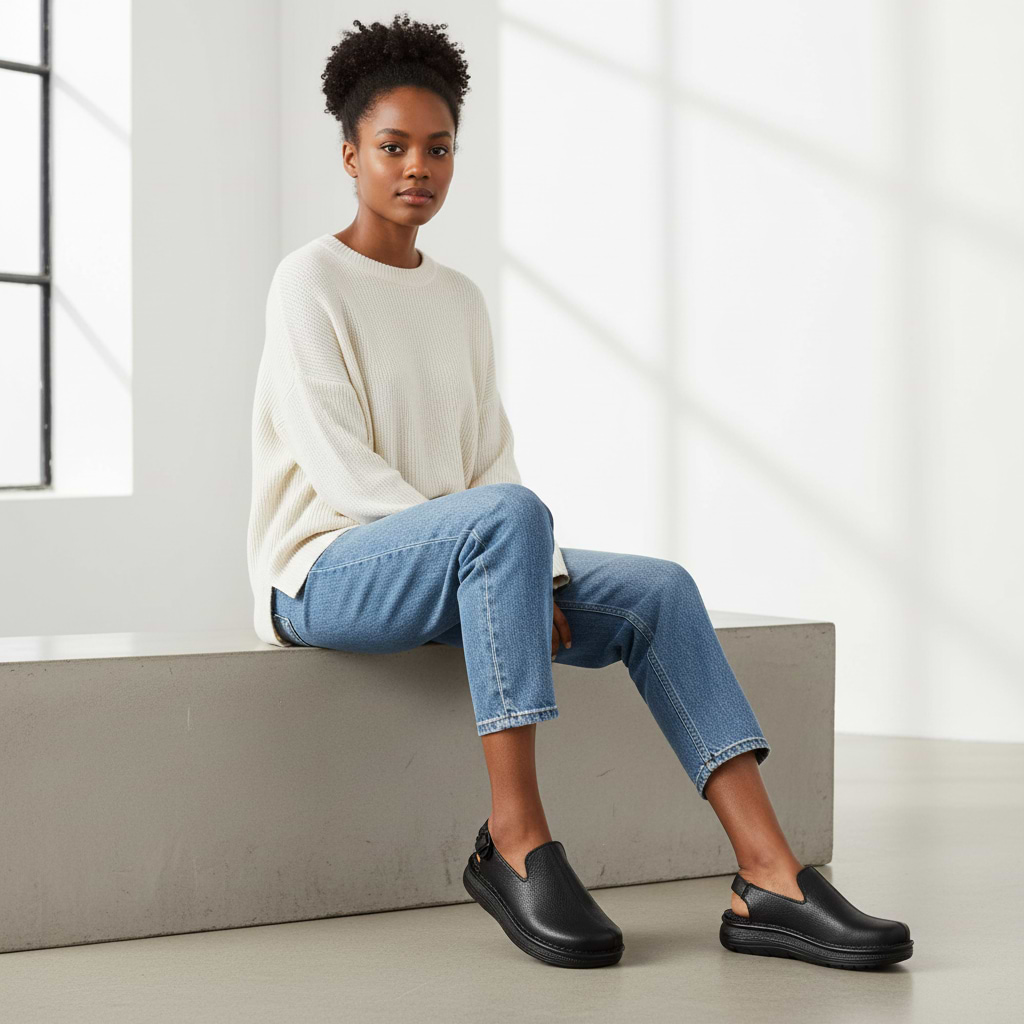 Anchor - Back-Strap Leather Clog | Black