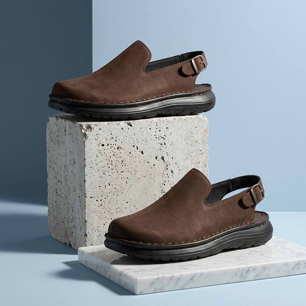 Anchor - Back-Strap Leather Clog | Brown Nubuck