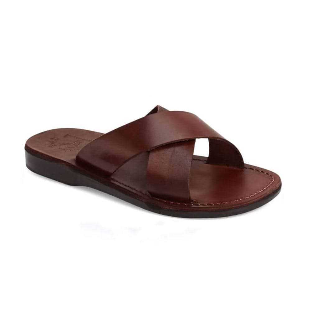 Elan - Leather Cross Strap Sandal | Brown
